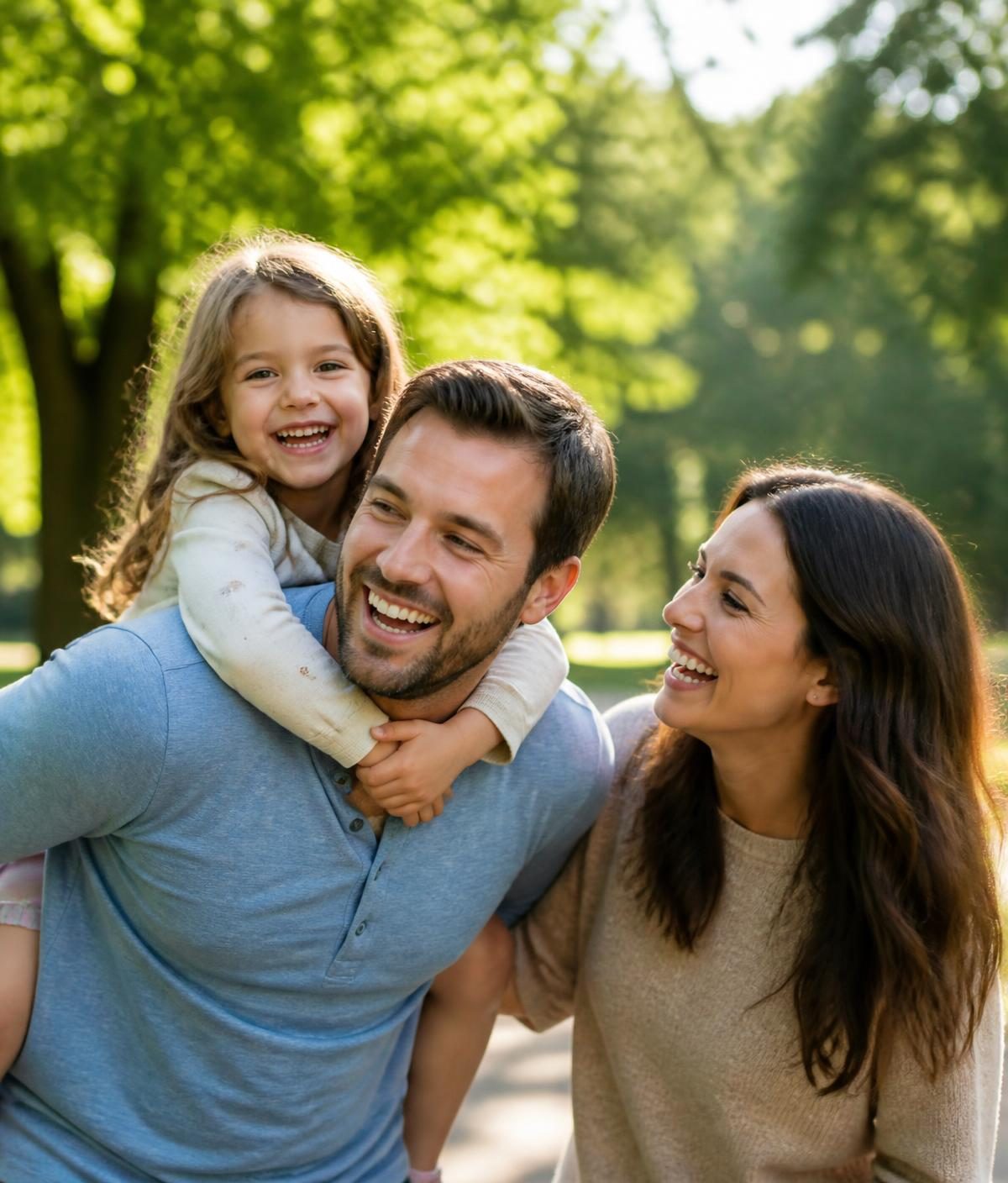 Família sorrindo ao ar livre em um parque